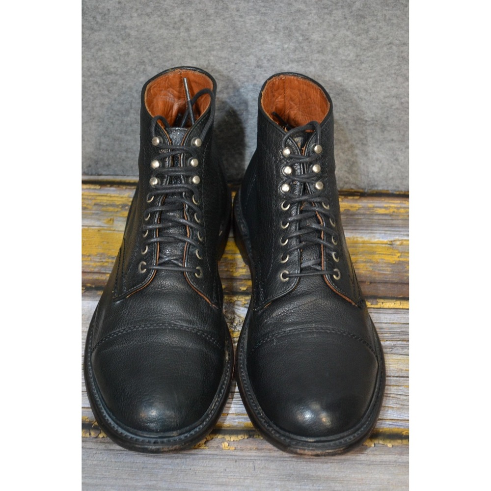Frye Boots Mens 10.5 D Black Leather Cap Toe Combat Lace Up Casual Ankle 4001 - Picture 3 of 16